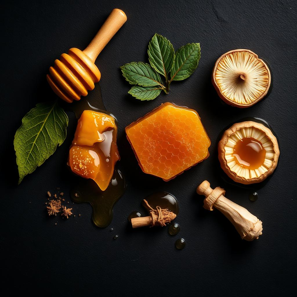 HoneyPezil natural ingredients: honeycomb, ginkgo, bacopa and lion's mane